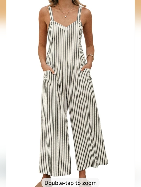 Cupshe Pants - Striped Wide-Leg Jumpsuit in Ivory & Black Xl